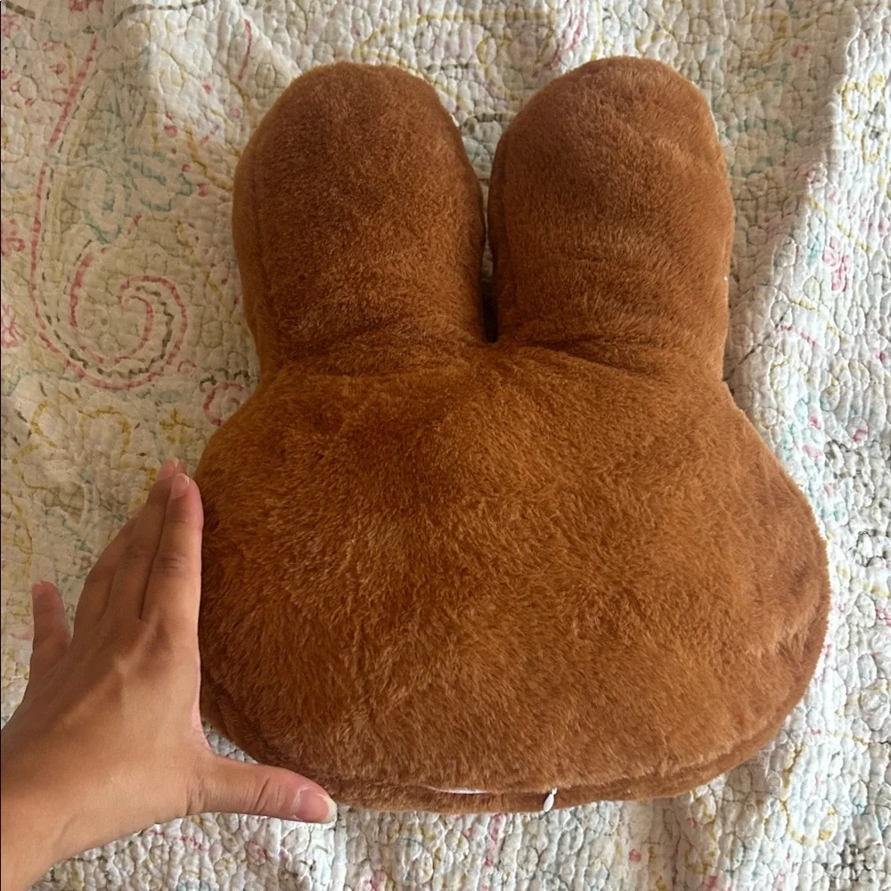 Plush Bunny Face Pillow - Soft Brown